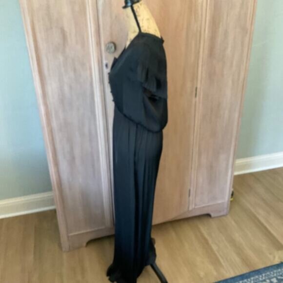 Anthropologie Current Air Black  wide leg jumpsuit pants  pleated ruched v neck - Picture 4 of 15